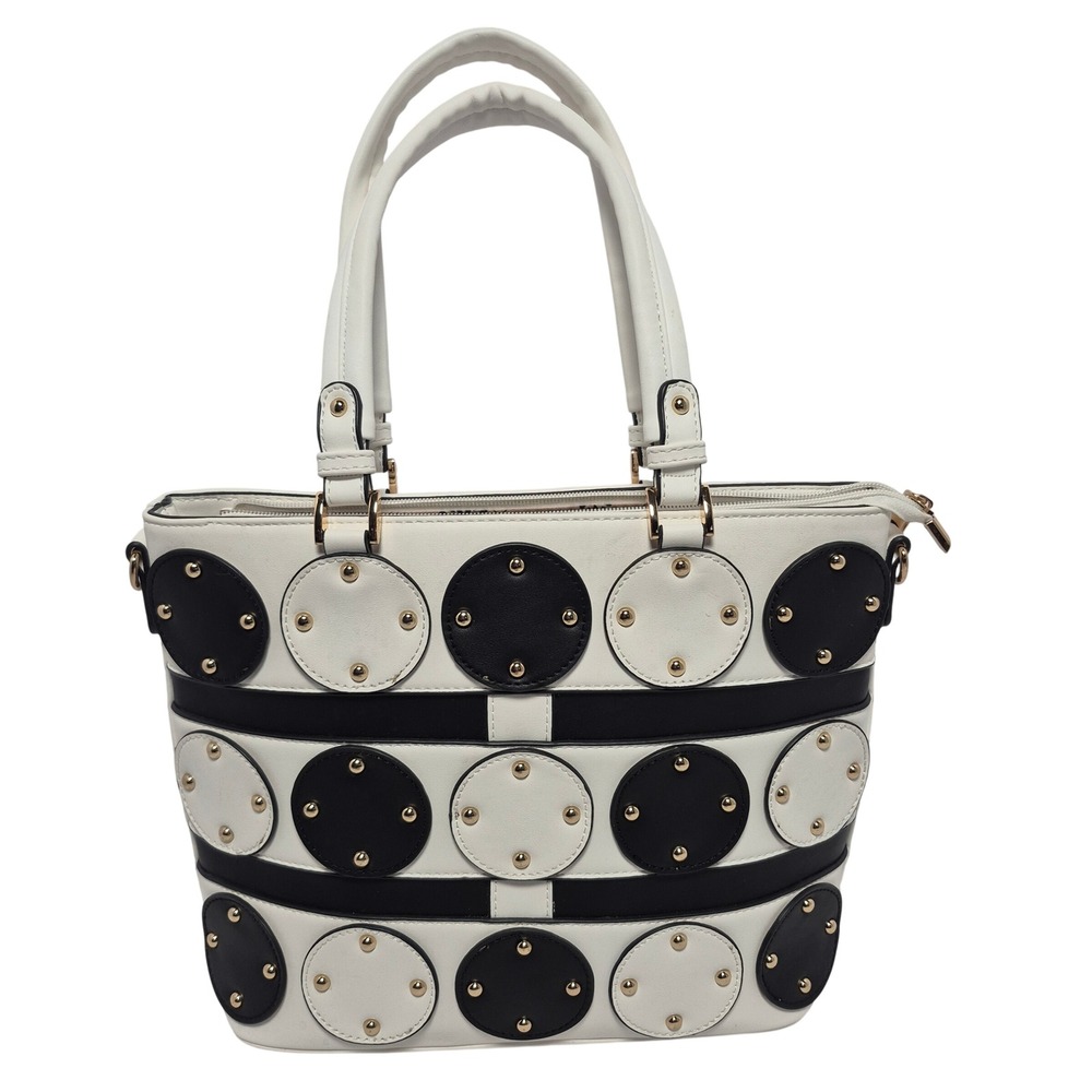 Black White Bodhi Bahama Inspired Studded Polka Dot Satchel Retro Mod Purse‎